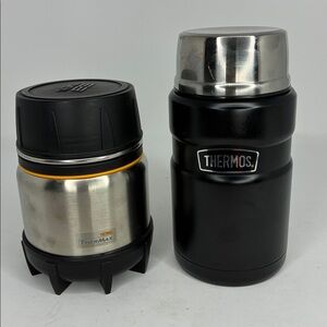Thermos Black 24oz and Thermos E 5 16oz Silver Food Containers